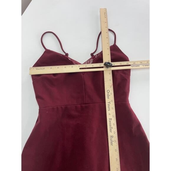 Lush Dress Womens Medium Red Maroon V Neck Lace Mini Cocktail Party - Picture 6 of 8